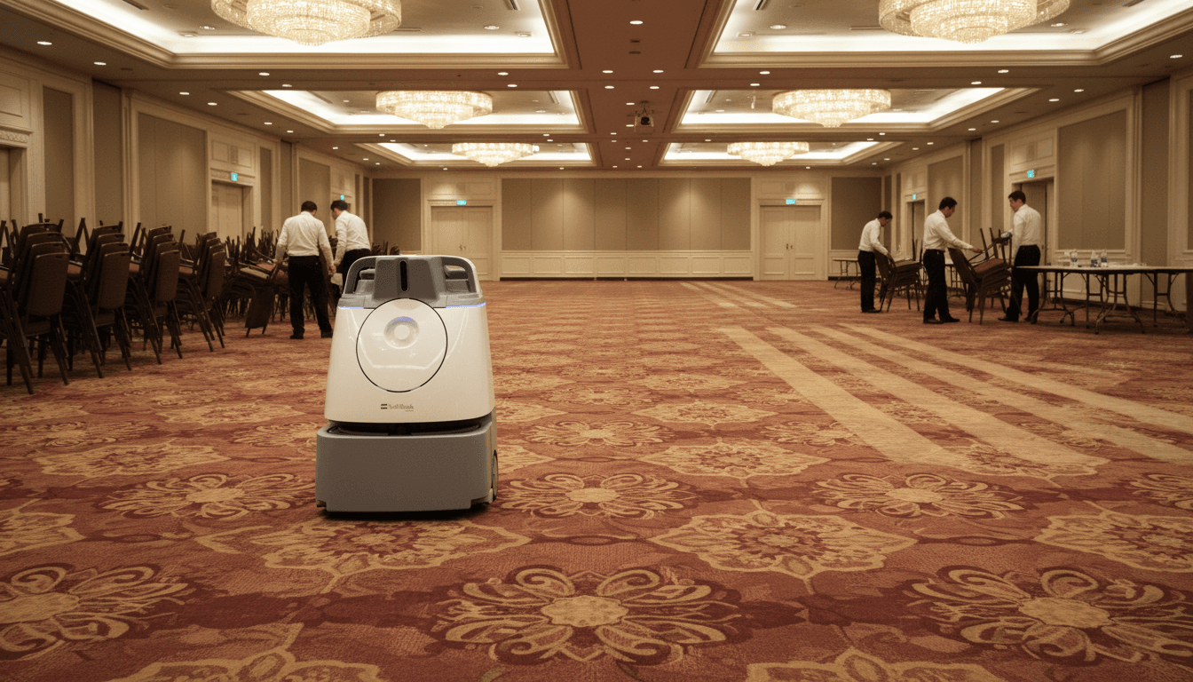 Autonomer Reinigungsroboter im Einsatz in einem Hotelbereich