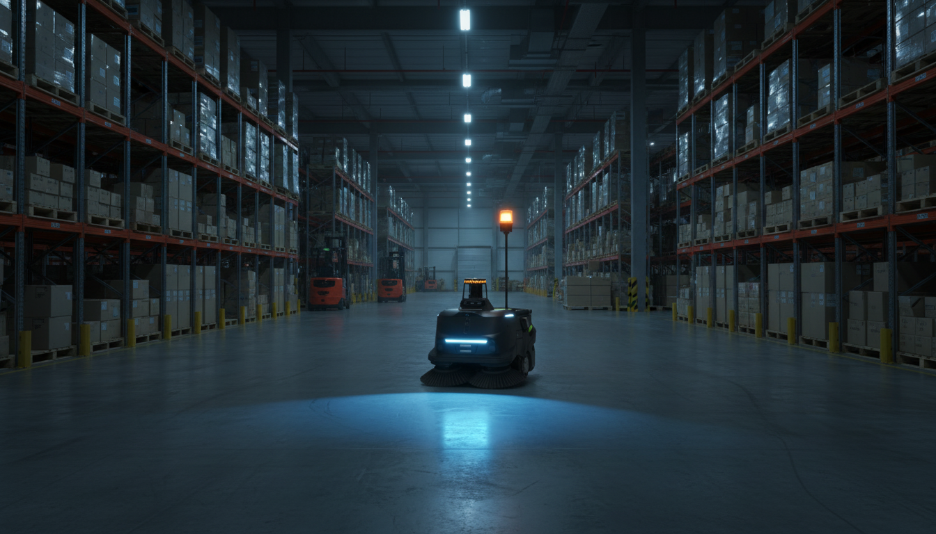 Reinigungsroboter in Lagerhalle