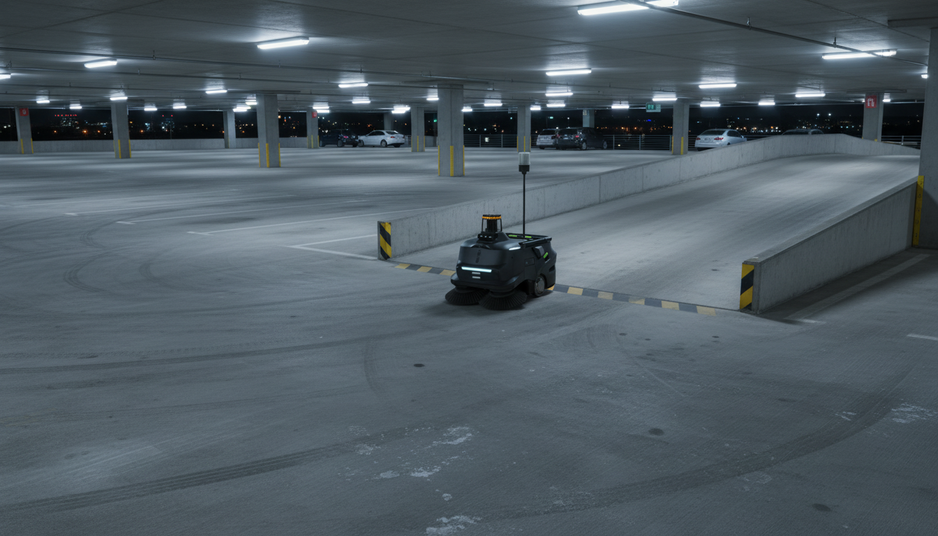 Reinigungsroboter im Parkhaus