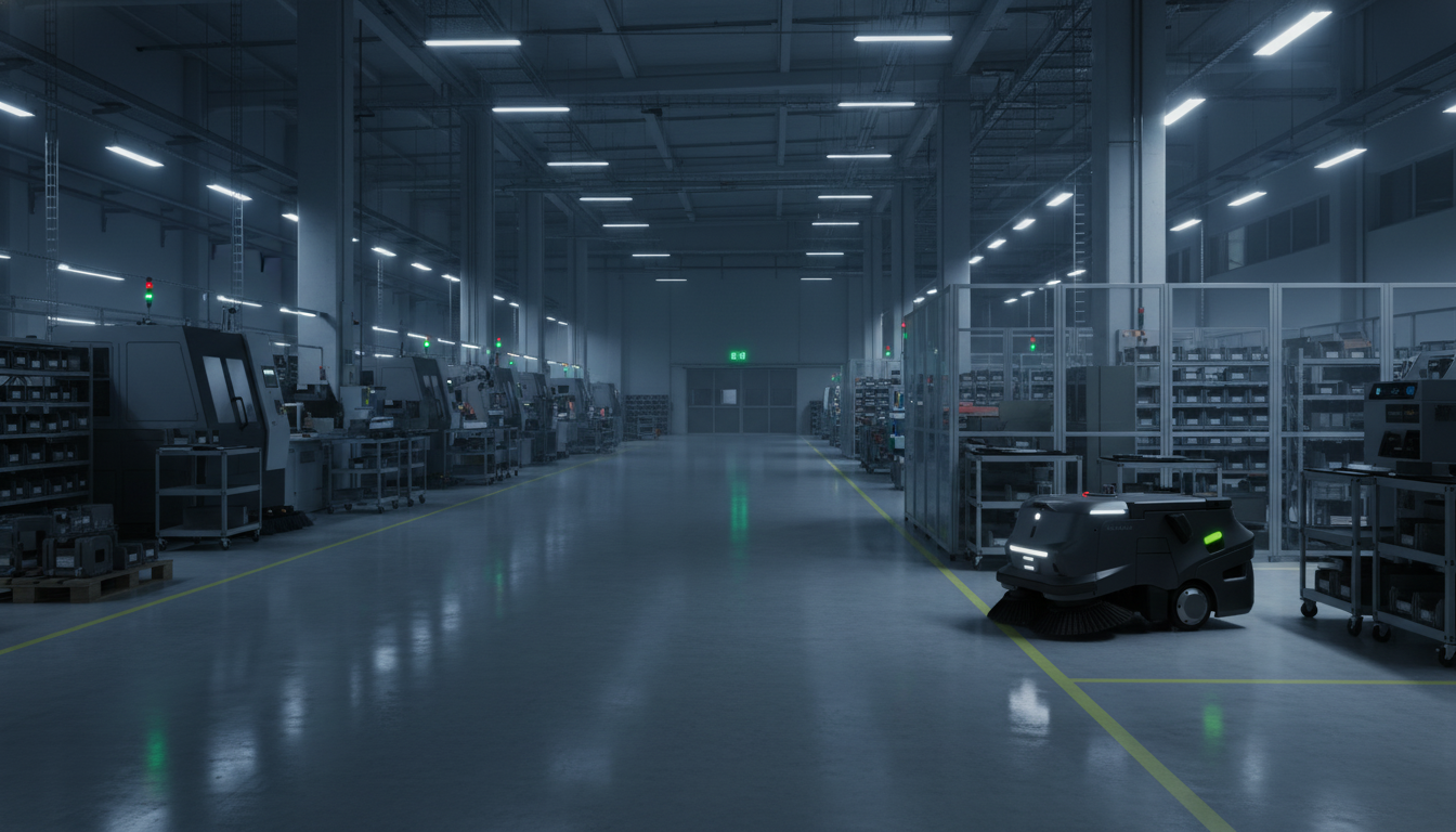 Reinigungsroboter in Produktionshalle