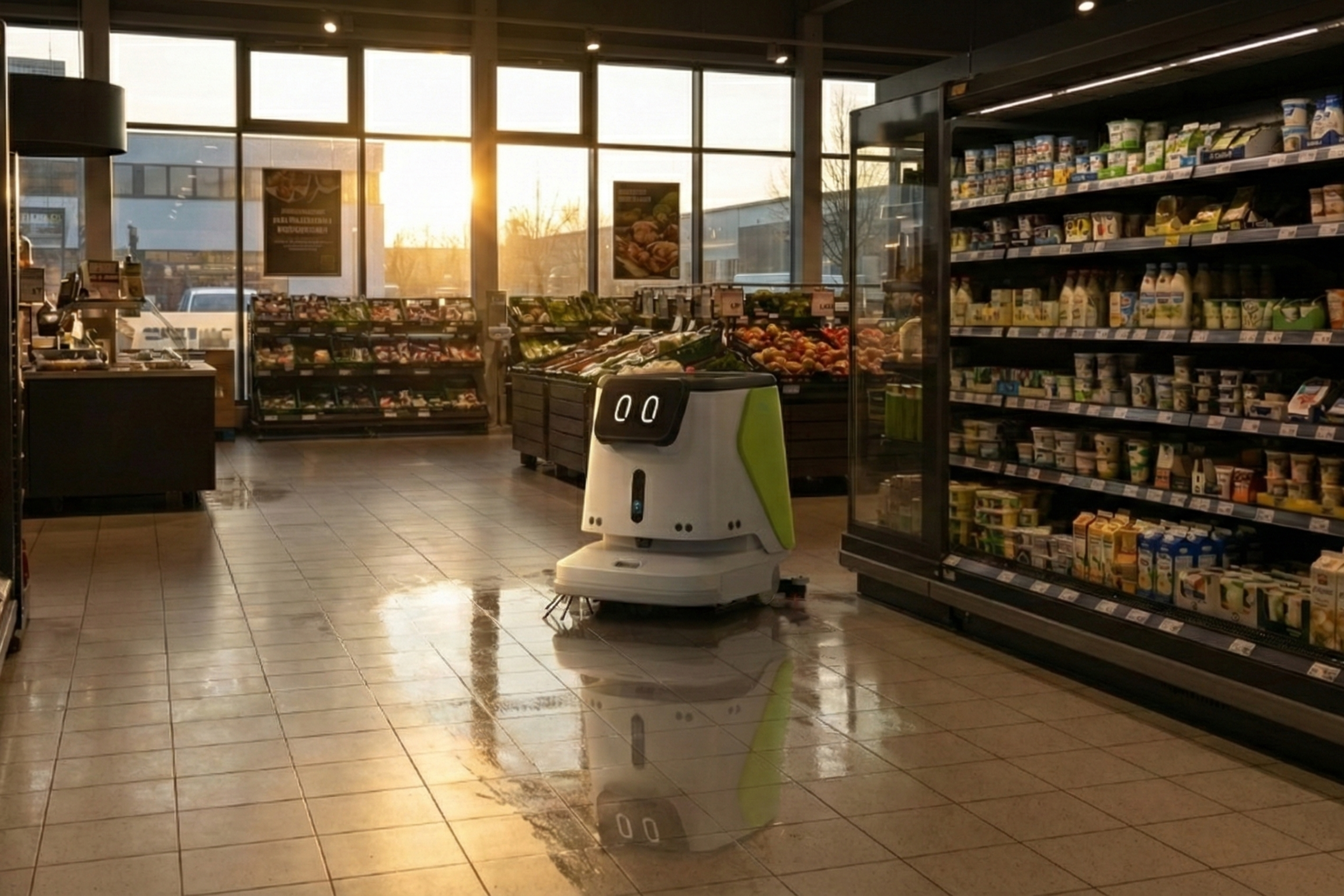 Reinigungsroboter im Supermarkt
